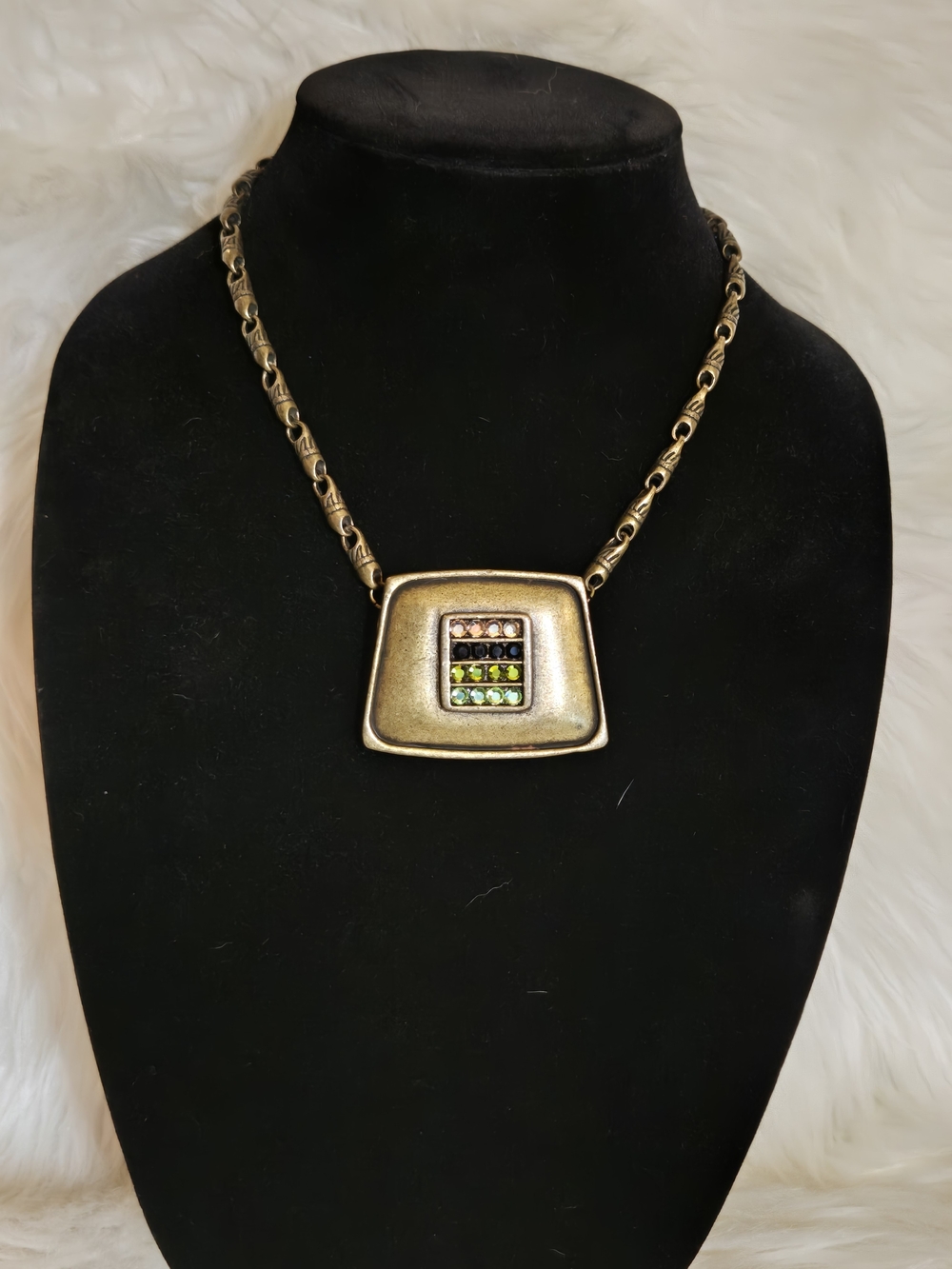 Chico's Gold-Tone Square Pendant Necklace with Colorful Stones